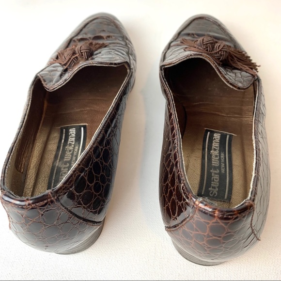Stuart Weitzman Brown Crocodile Print Loafer 6.5M - Picture 4 of 8